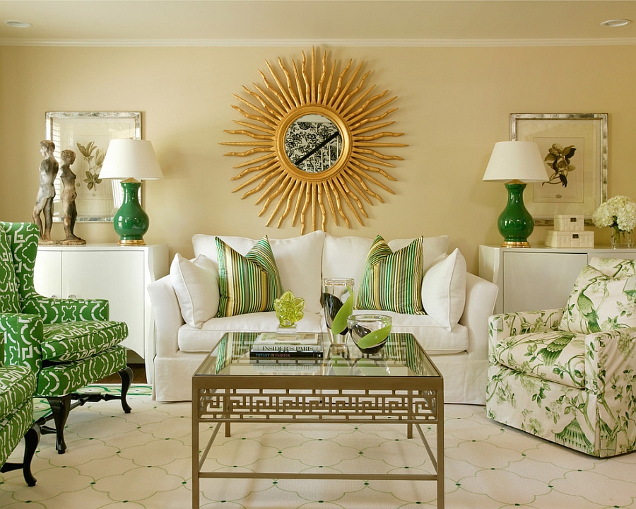 Smart use of symmetry to create a snazzy living room in green