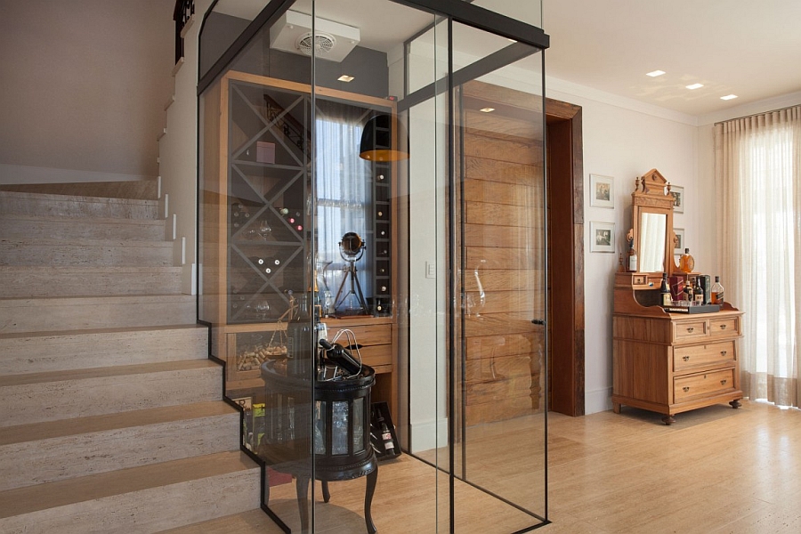 Smart wine cellar design next to the staircase