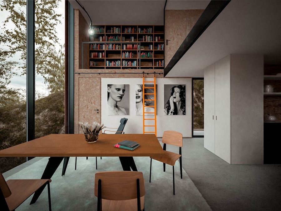 Spacious living room and library of the stunning house