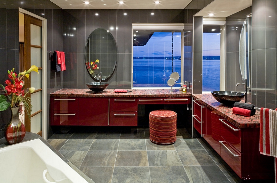 Sparkling contemporary bathroom in red and gray