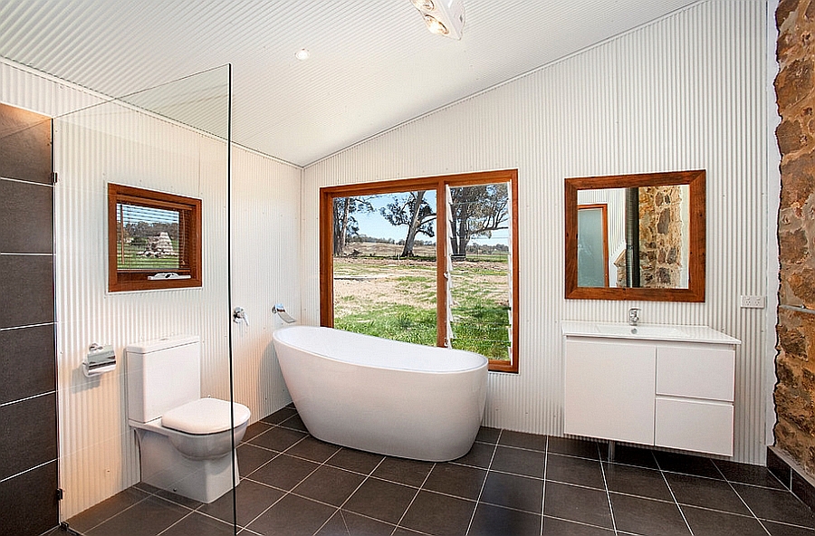 Steel sheeting used to craft the walls of the bathroom