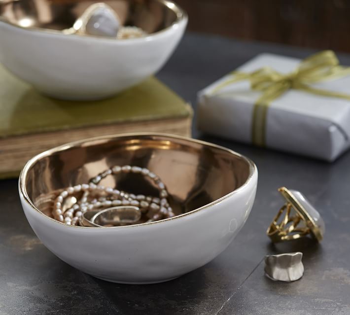 Stoneware and gold bowls from Pottery Barn