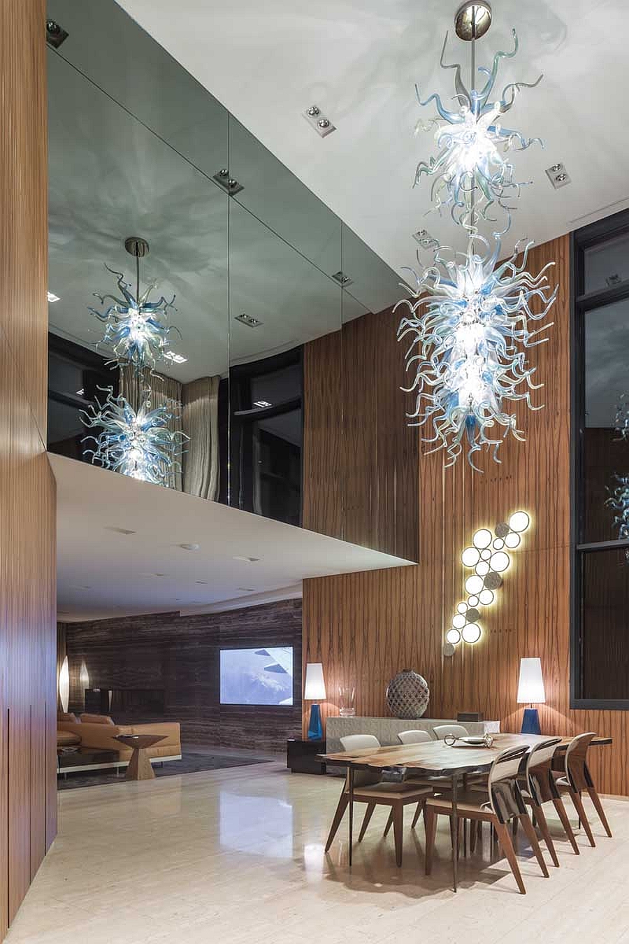 Stunning chandelier enlivens the dining area