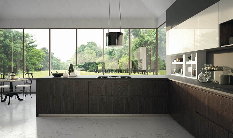 Stylish Italian kitchen with large glass windows