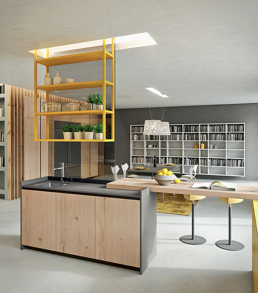 Stylish shelves add to the appeal of the sensational kitchen