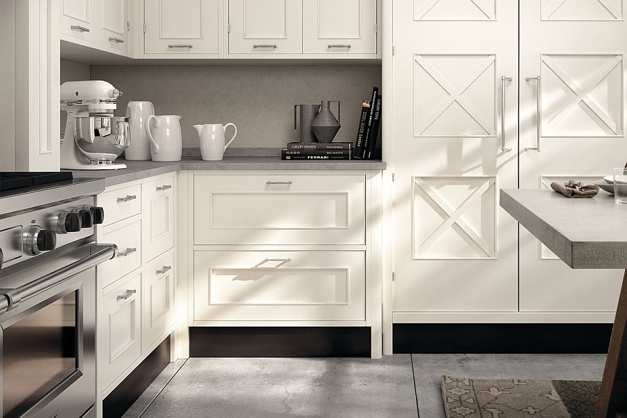 Subtle pattern of the cabinets give the kitchen a unique look