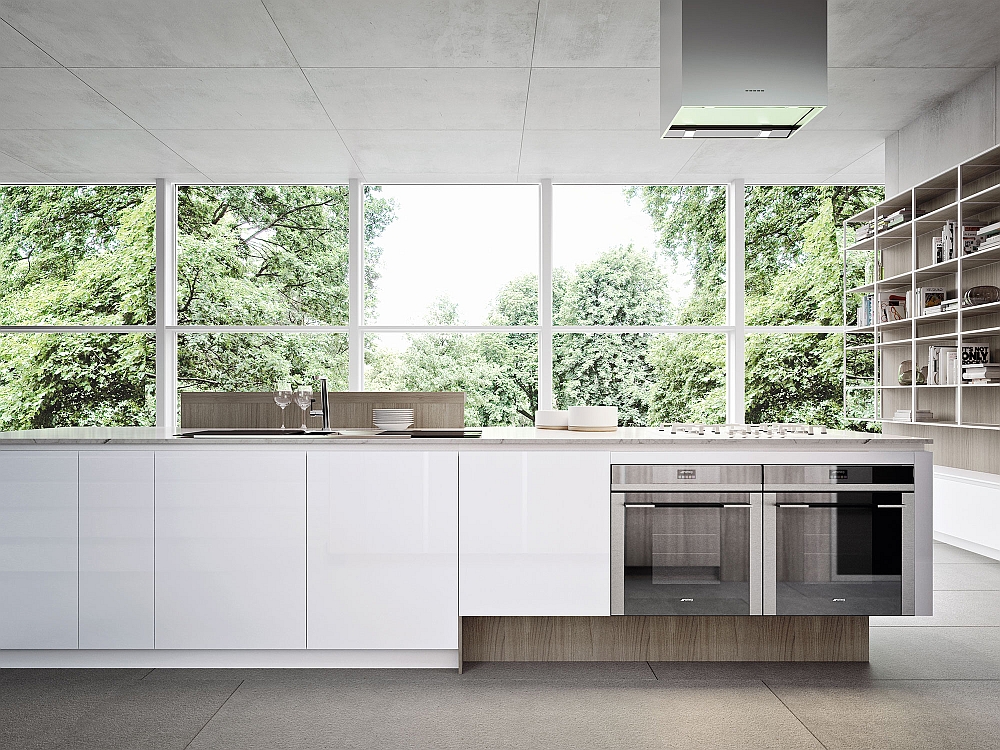 Suspended style of the compositions gives the kitchen visual lightness