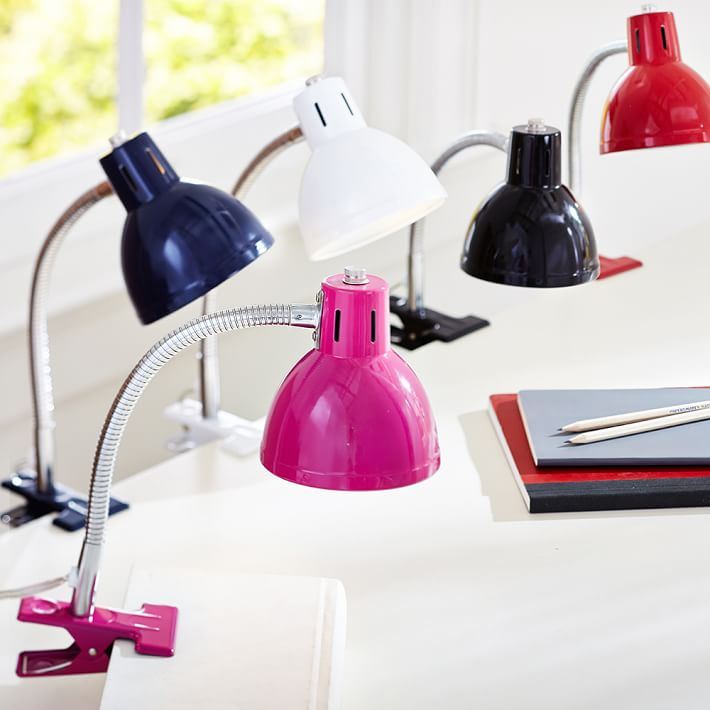 Task clip lamps in bright colors