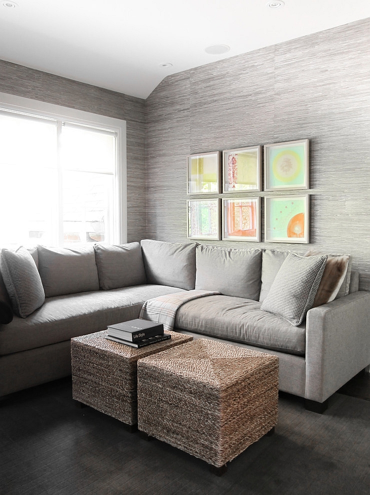 Textured grasscloth gives the transitional room a serene ambiance