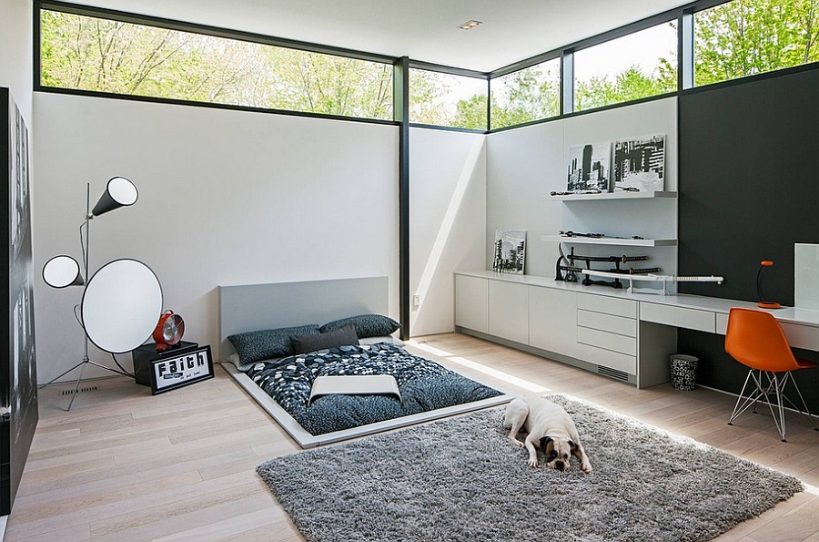 Ultra modern bedroom with a minimal workspace! [Photography: Peter A. Sellar]