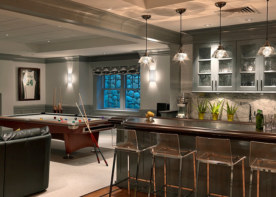 Vapor bar stools for the modern basement bar [Design: Jan Gleysteen Architects]