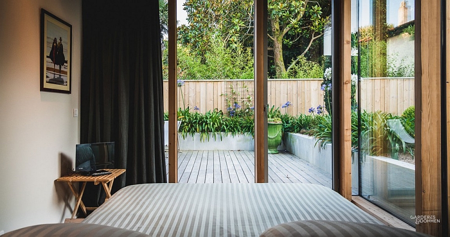 View of the small private deck from the bedroom