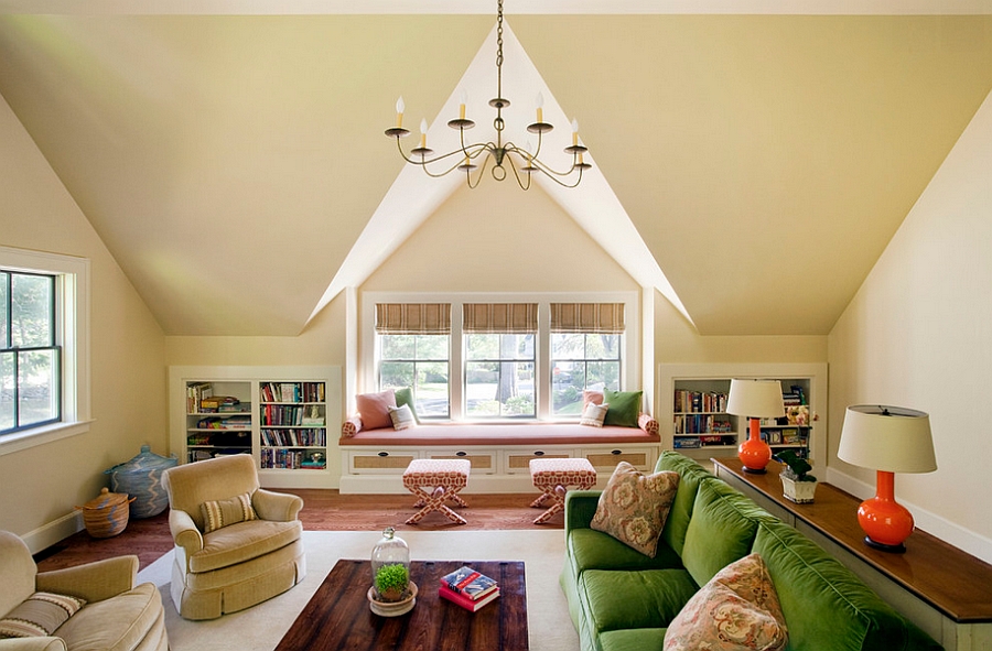 Visual symmetry does the trick in this attic living room