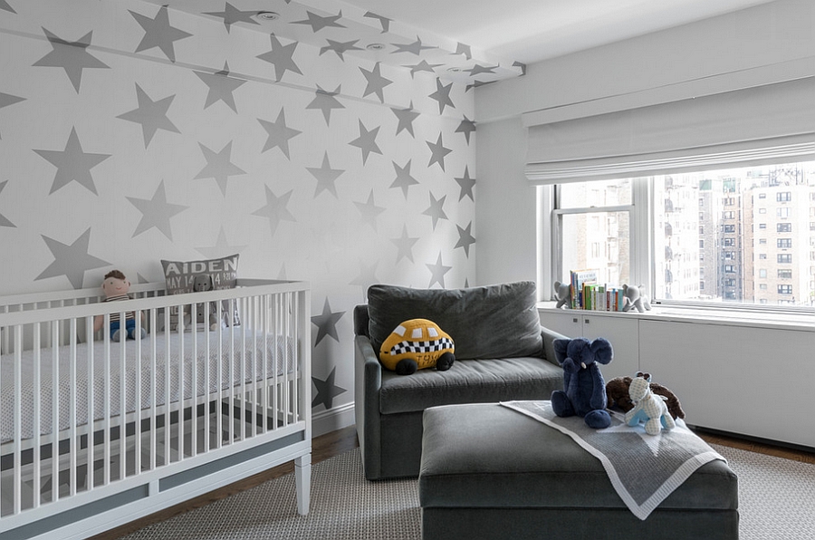 Wallpaper with stars adds pattern in an understated fashion [Design: Prime Renovations]