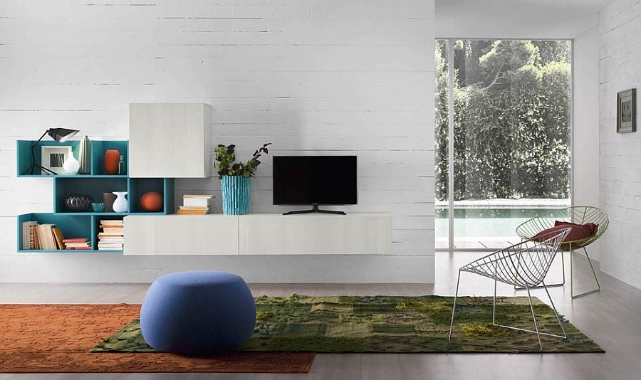 Adaptable living room wall units with bookcases and entertainment consoles