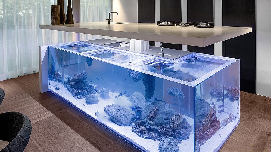 Amazing Aquarium Kitchen Island brings ocean to the kitchen! [Design: Robert Kolenik]