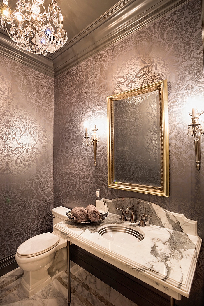 An easy way to add glamour to the small powder room [Design: Jennifer Bevan Interiors]