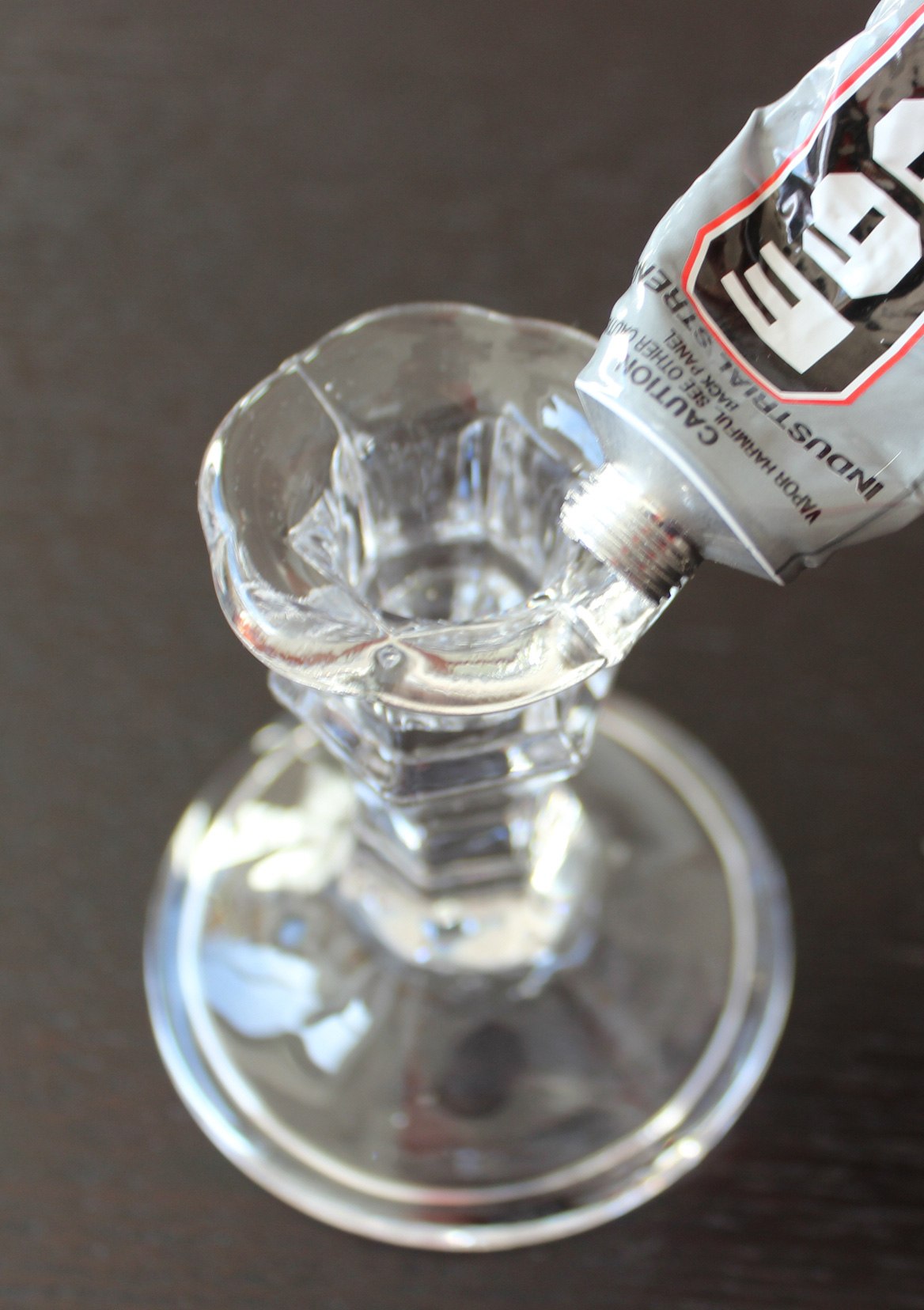 Apply Glass Glue to Candlestick Holder
