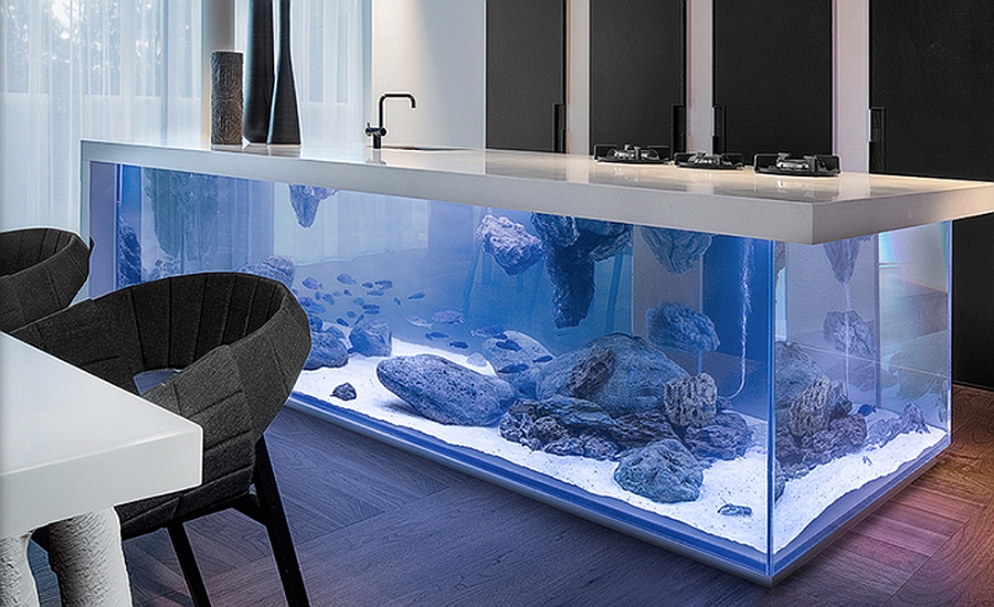 Aquarium kitchen island brings in the wow factor