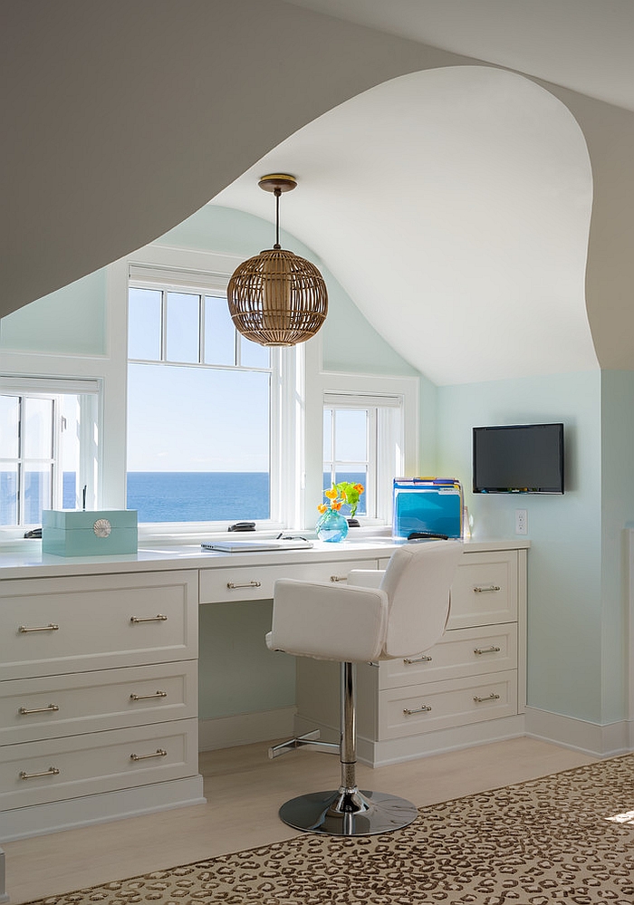 Beach style home office with an ocean view