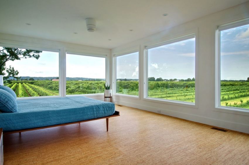 Bedroom with cork flooring