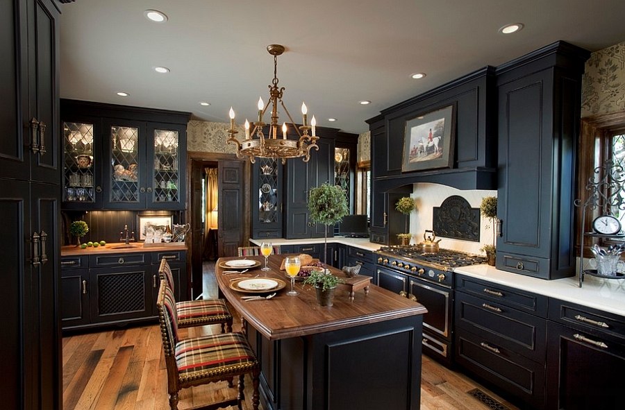 Black brings modern refinement to a traditional kitchen [Design: Kitchen Designs by Ken Kelly]