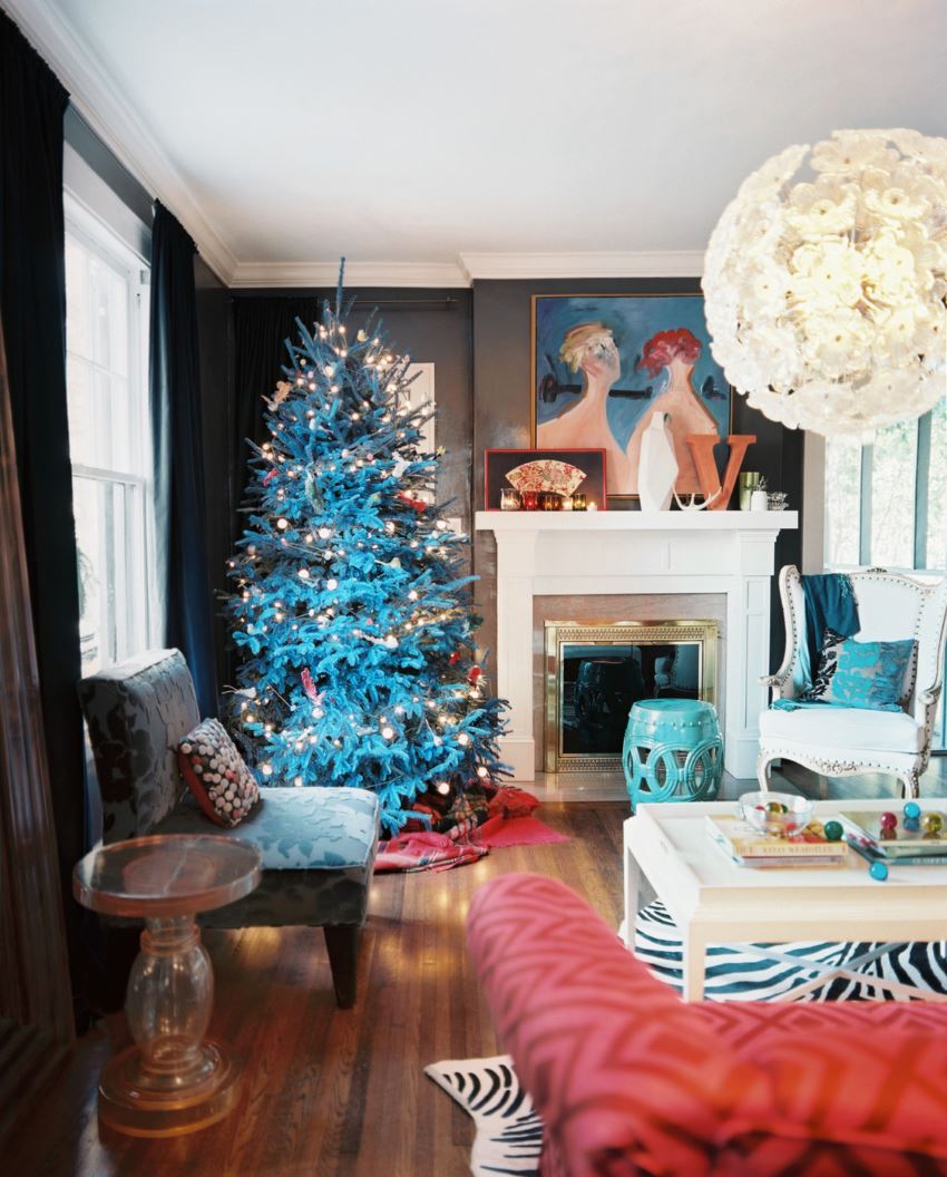 Blue-tinted Christmas tree