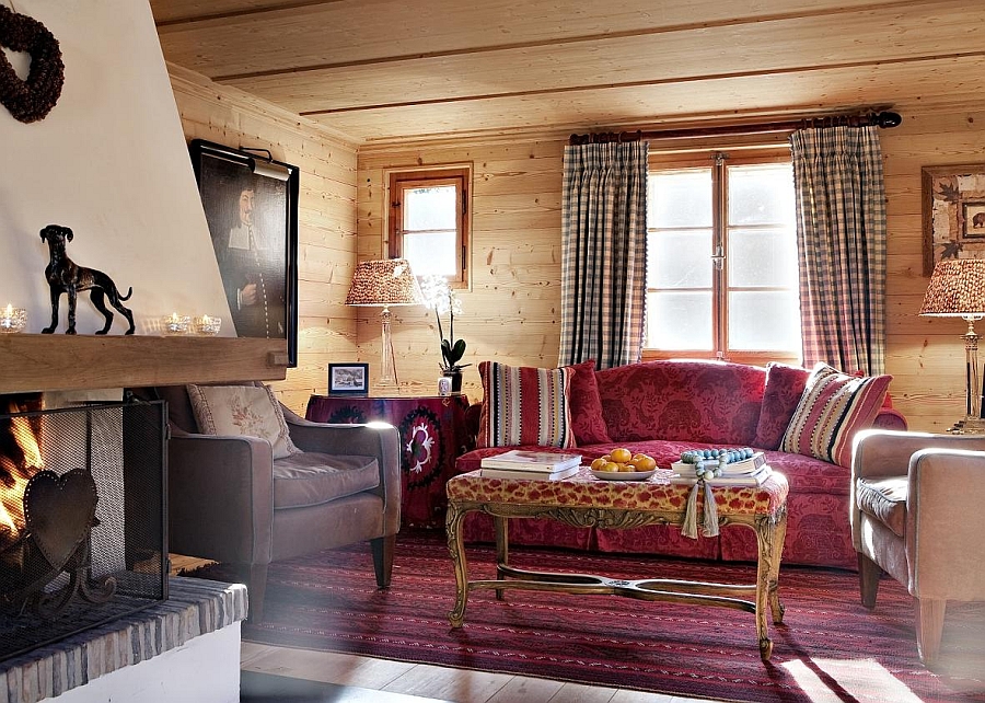 Bright pops of color enliven the interior of the gorgeous chalet