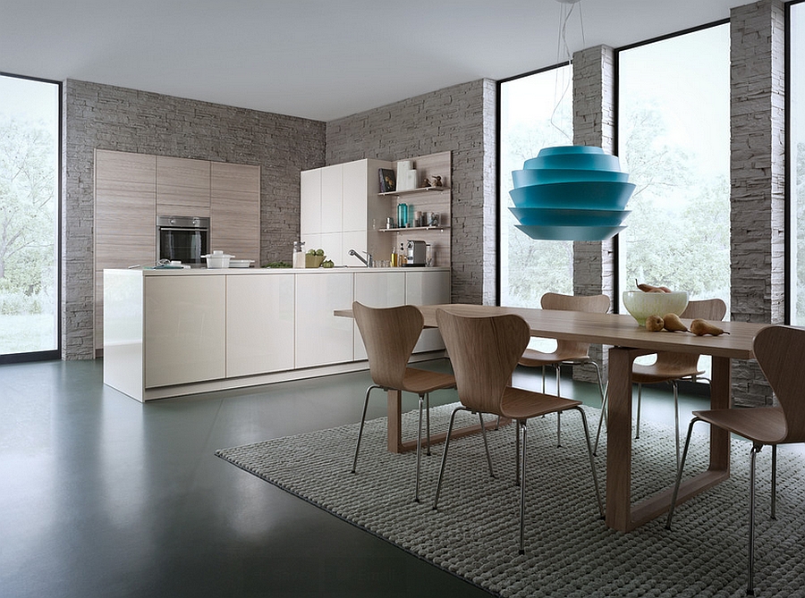 Cherner chairs and pendant light steal the show in this kitchen and dining space