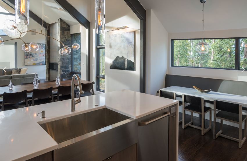 Colorado kitchen with a wooded view