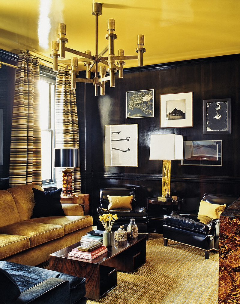 Contemporary living room in black and gold