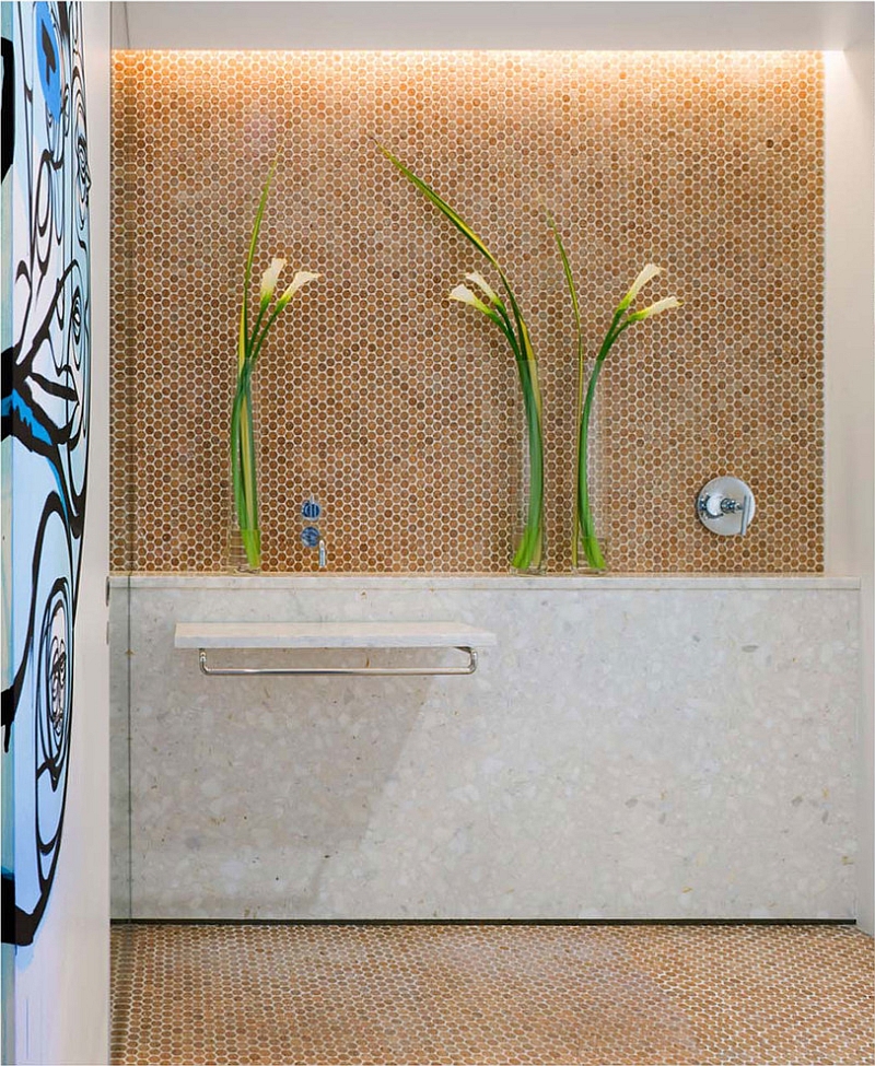 Cork Mosaic penny tile for the stylish bathroom [Design: The Habitus Collection]