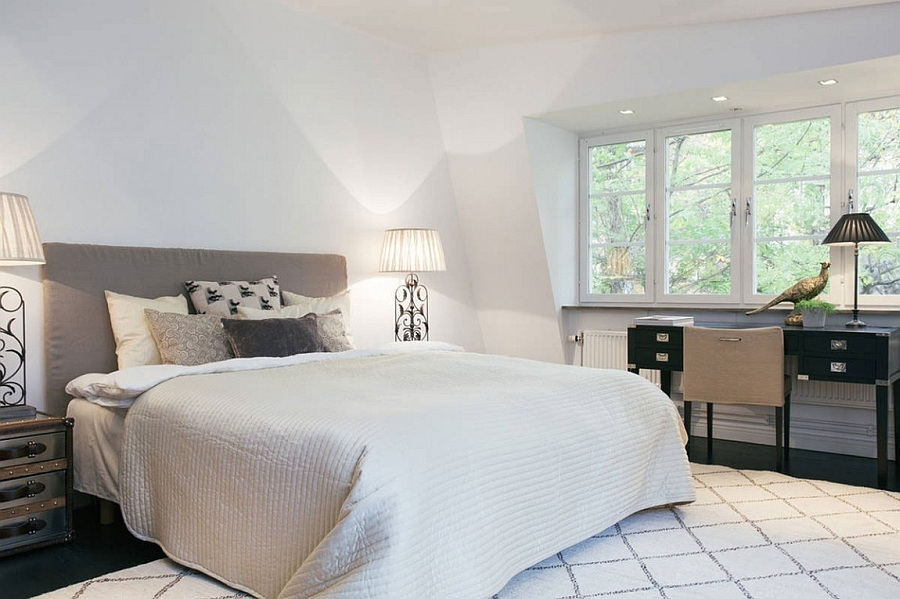 Cozy bedroom in white with symmetric design