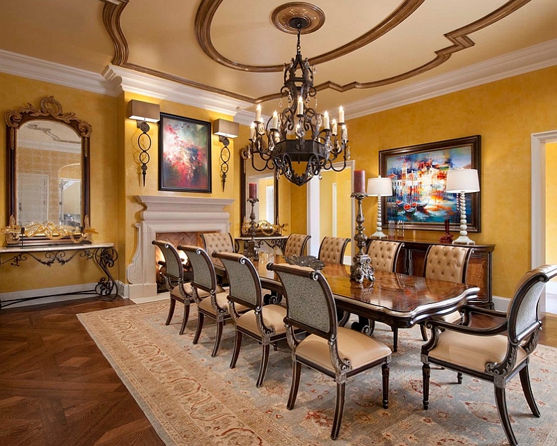 Create an inviting dining room with yellow