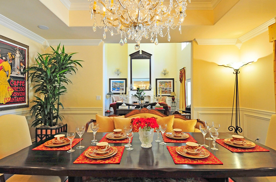 Dazzling Mediterranean dining room in yellow