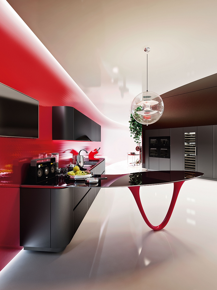 Dazzling kitchen island in black and red