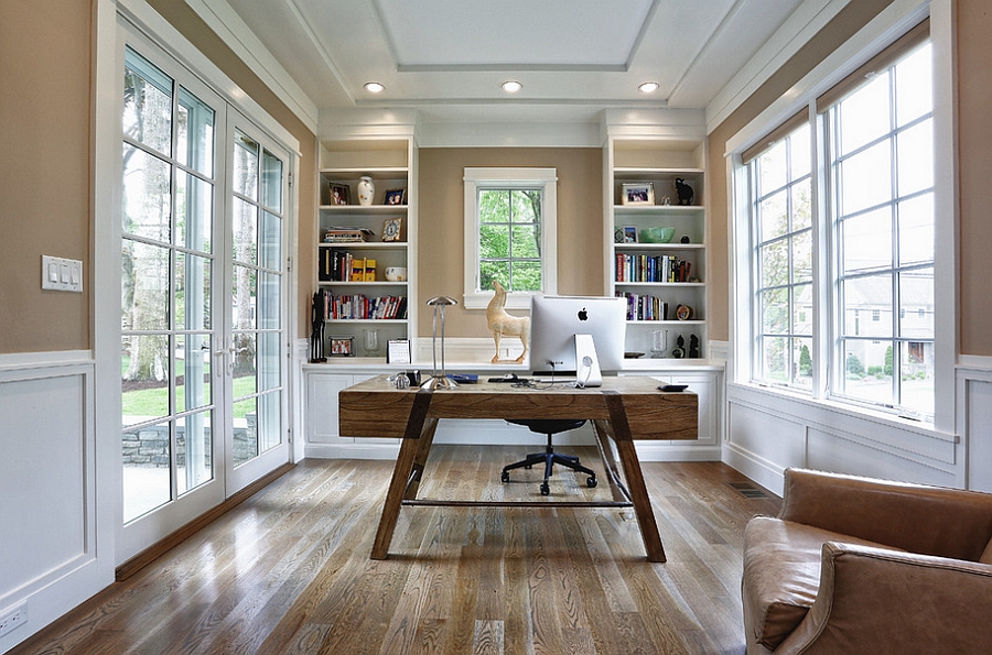 Elegant beach style home office with a modern touch [Design: Vita Design Group]