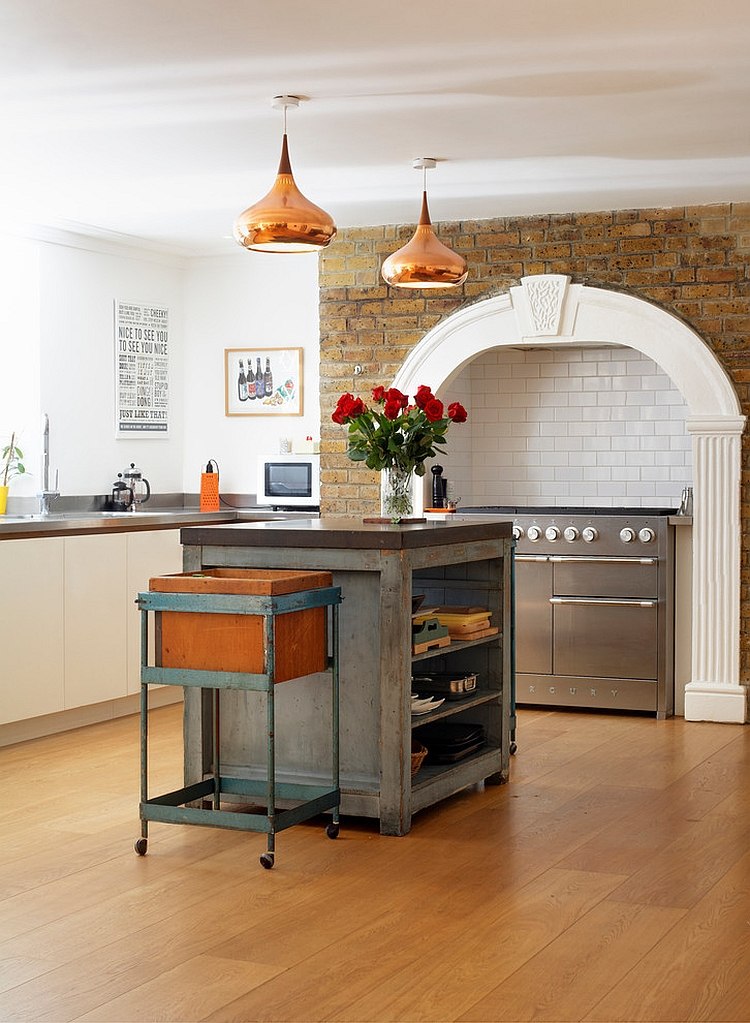 Elegant blend of eclectic and industrial styles in the kitchen [Design: Redesign London Limited]