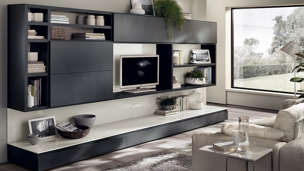 Elegant gray living room wall units offer sleek sophistication