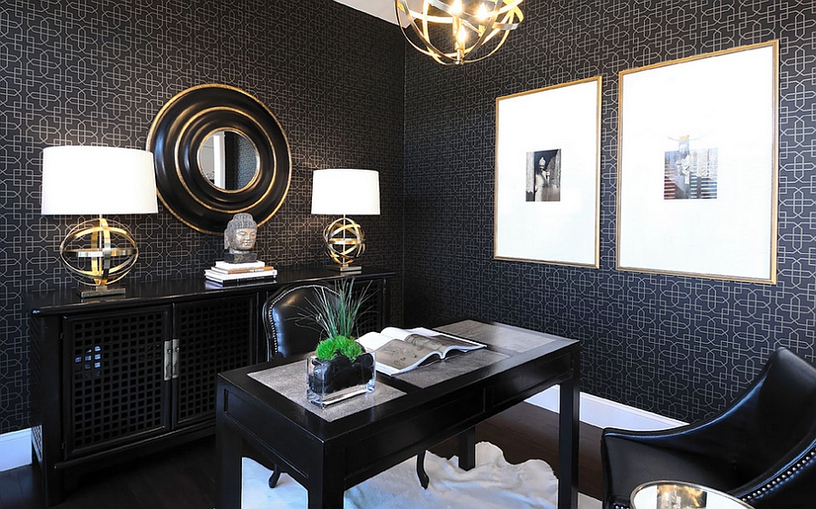 Elegant home office in black and gold