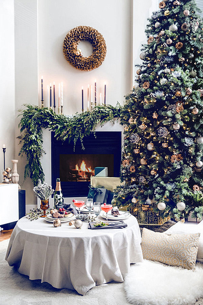 Elegant living room and Christmas tree