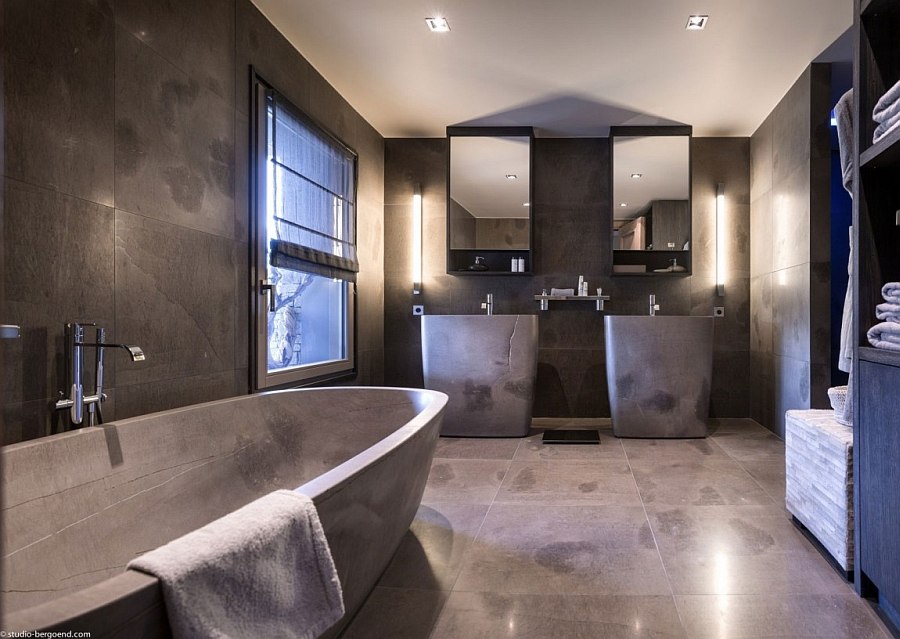 Elegant modern bathroom with a dark, sophisticated look