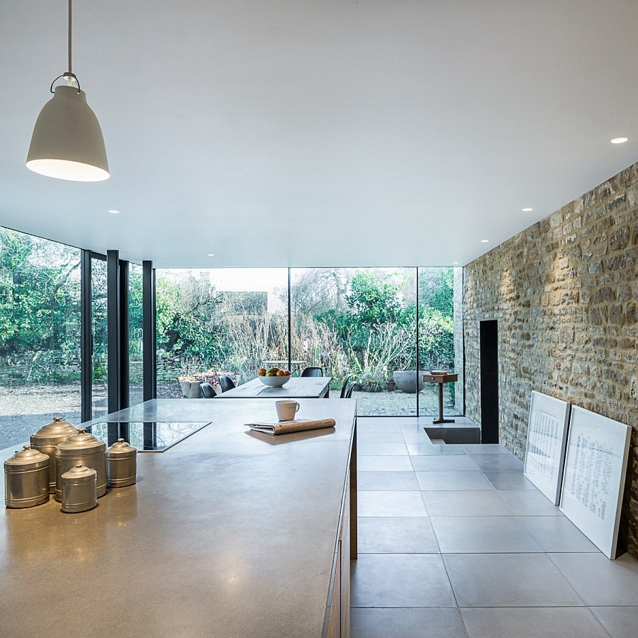 Elegant modern kitchen and dining room inside the new extension