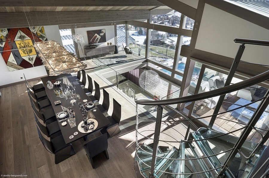 Expansive living area and dining space of the gorgeous French chalet near Mont Blanc