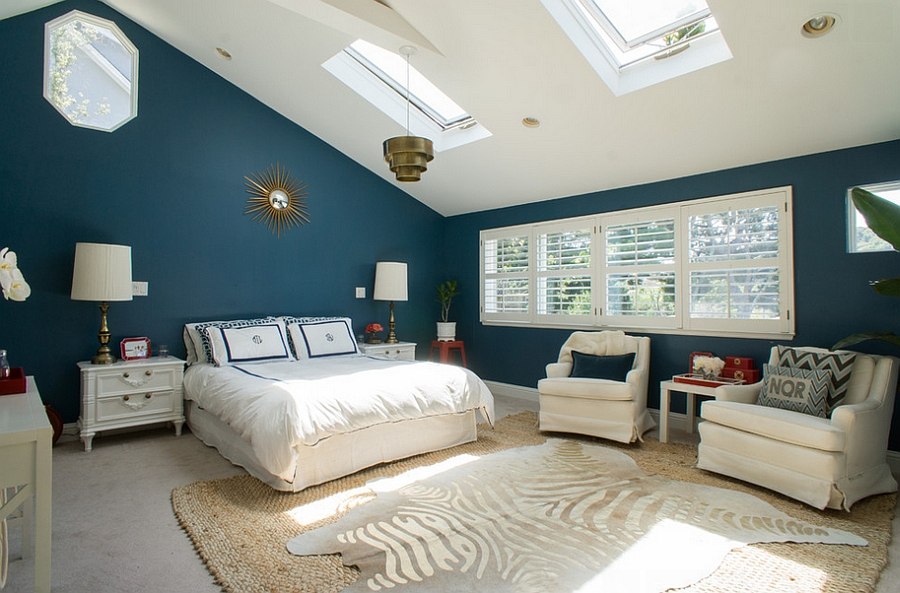 Exquisite transitional bedroom in blue