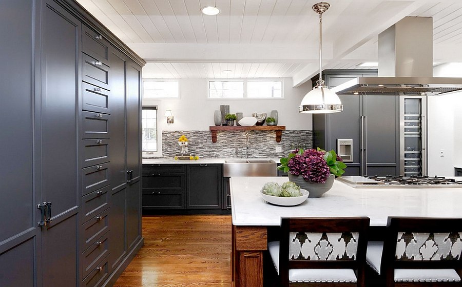 Exquisite use of Shaker style cabinets in the transitional kitchen