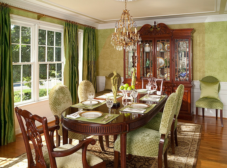 Exquisite use of wallpaper in the cozy dining room [Design: Rachel Bauer Design]