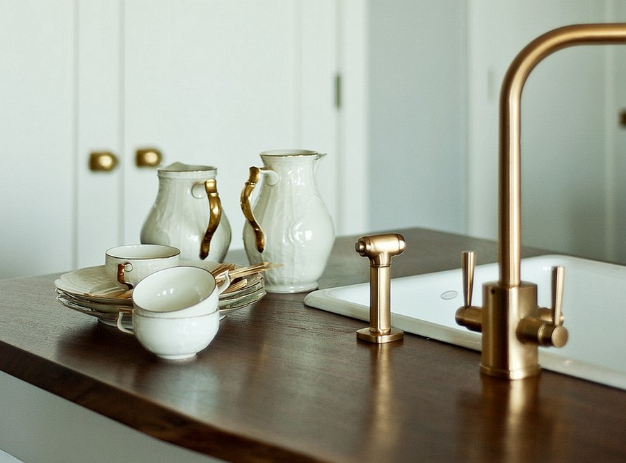 Faucets with a golden glint are perfect for a kitchen makeover in 2015 [Design: Workstead]