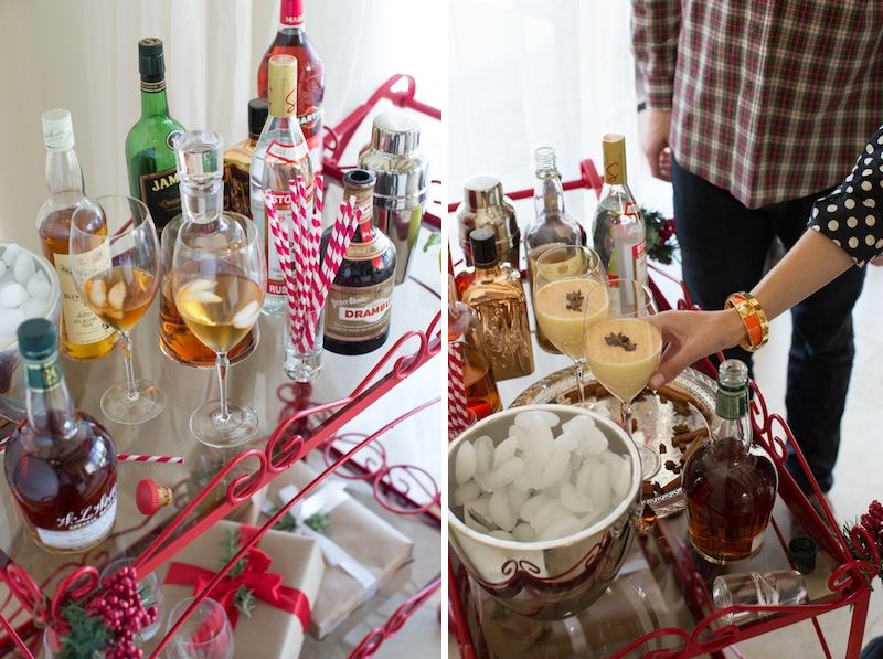 Festive holiday bar cart