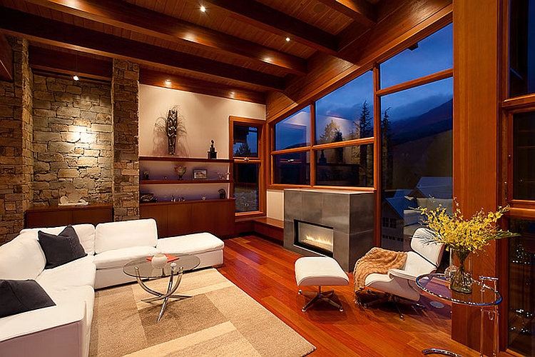 Fireplace creates a beuatiful focal point inside the living room